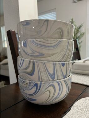 West Elm Blue Marble Swirl Cereal Bowls - Set of 4